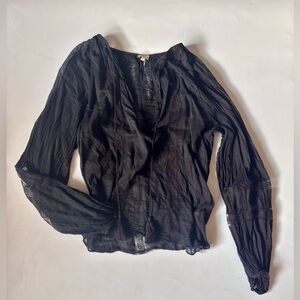 Talithia Black Cotton Peasant Top Lace Detail